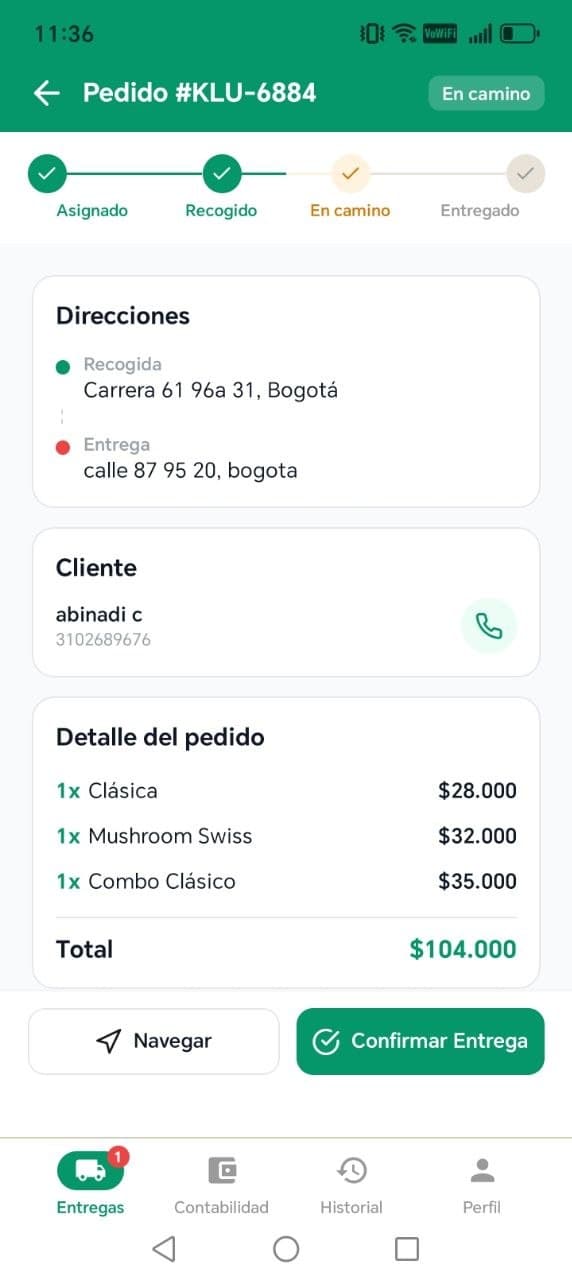 App Mensajero - gestión de entregas en vivo